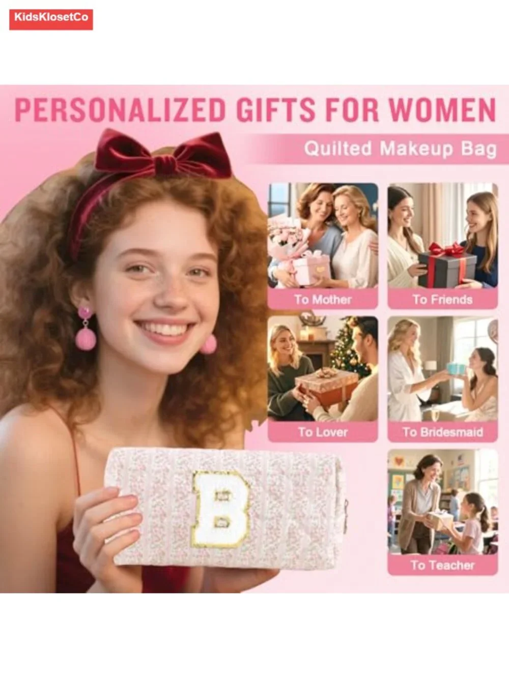 Personalized Quilted Cosmetic Bag, Puffy Monogrammed Makeup Pouch, Floral